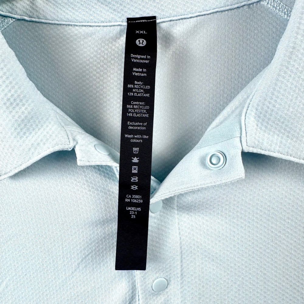 Lululemon Evolution Polo Shirt XXL Light Blue Short Sleeve Snap Neck LM3ELHS - Picture 3 of 9